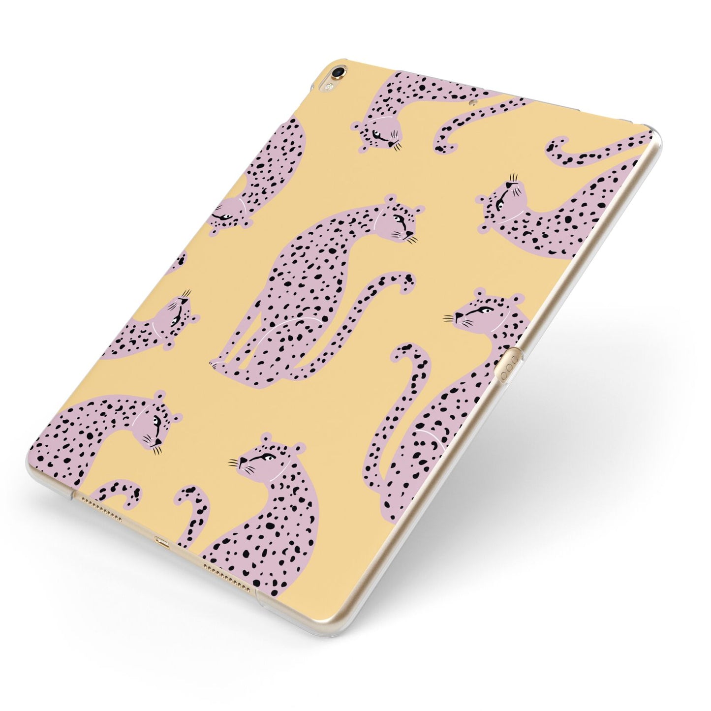 Pink Leopards Apple iPad Case on Gold iPad Side View