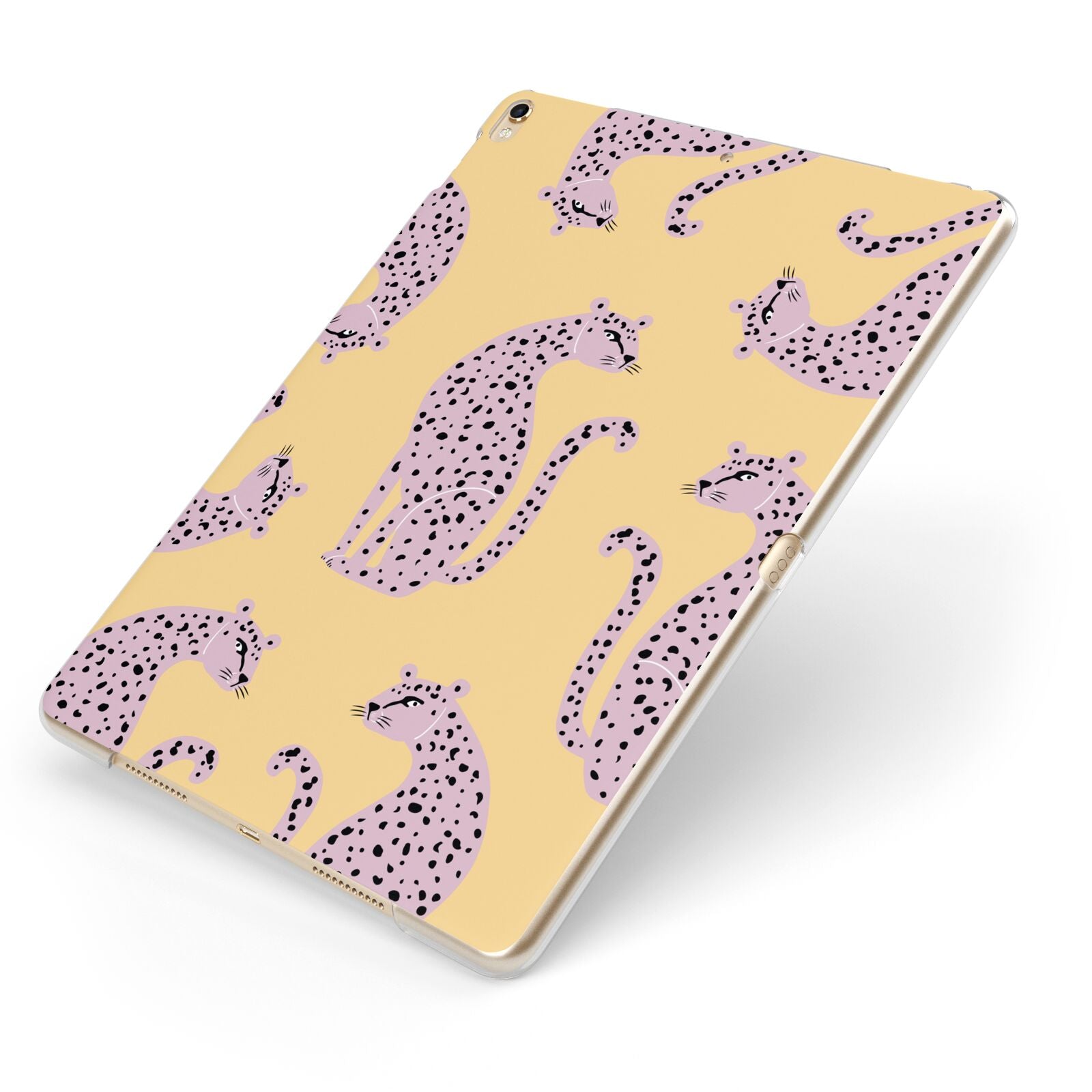 Pink Leopards Apple iPad Case on Gold iPad Side View