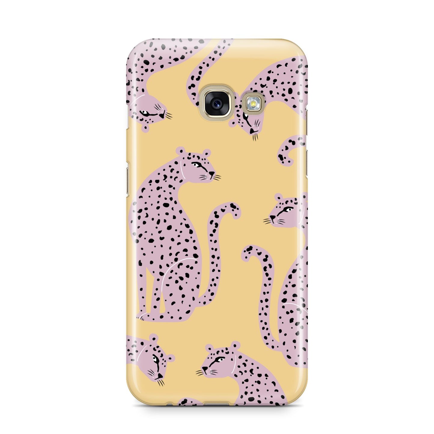 Pink Leopards Samsung Galaxy A3 2017 Case on gold phone
