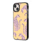 Pink Leopards iPhone 14 Plus Black Impact Case Side Angle on Silver phone