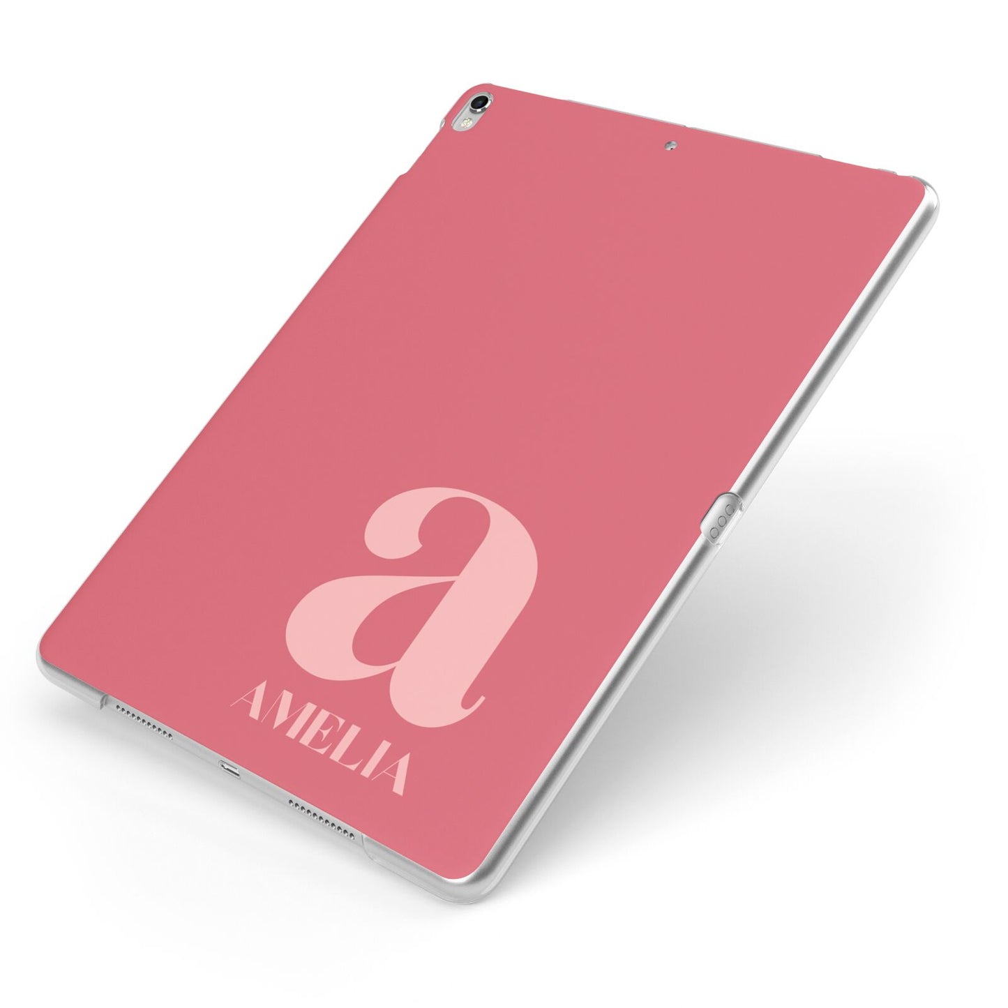 Pink Letter with Name Apple iPad Case on Silver iPad Side View