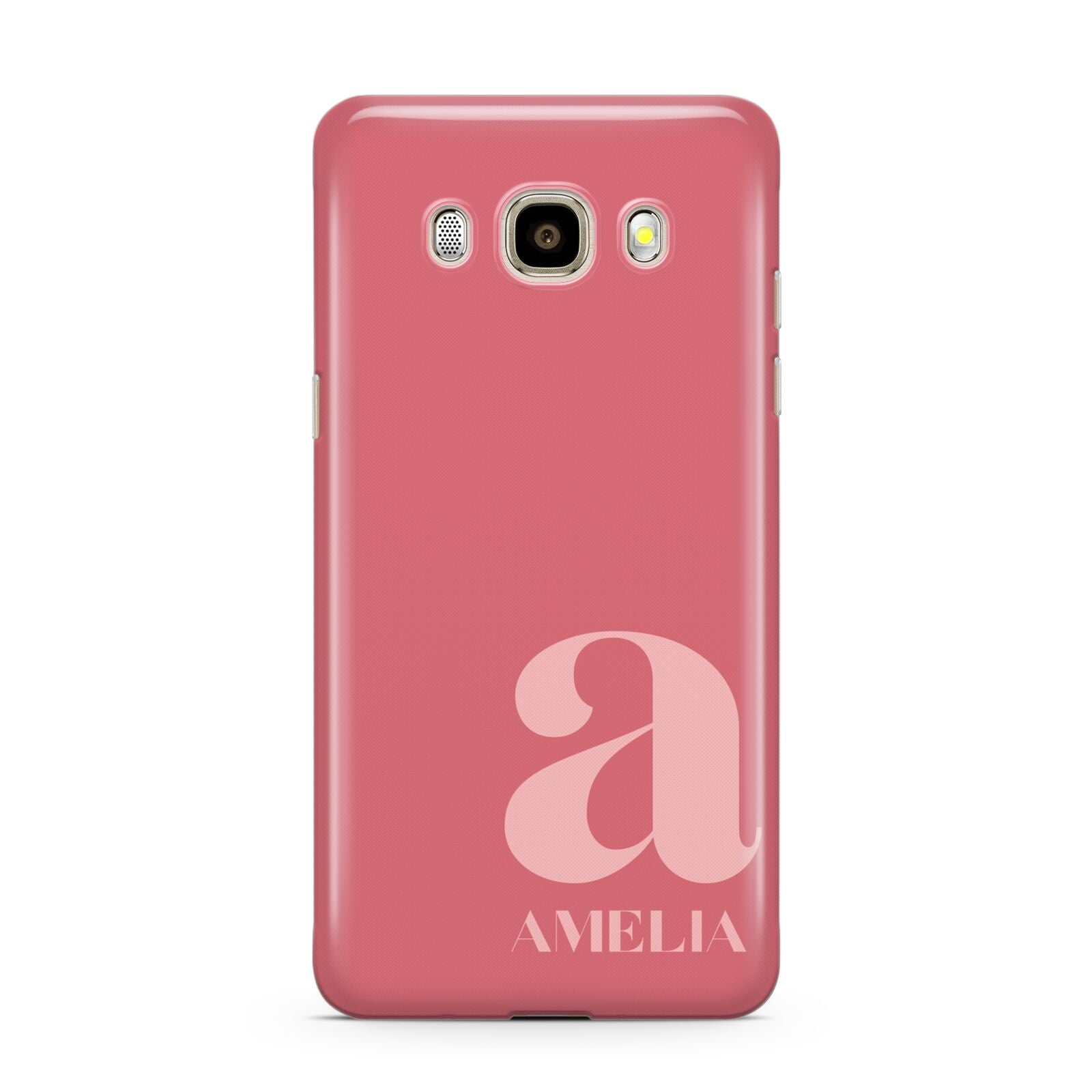 Pink Letter with Name Samsung Galaxy J7 2016 Case on gold phone