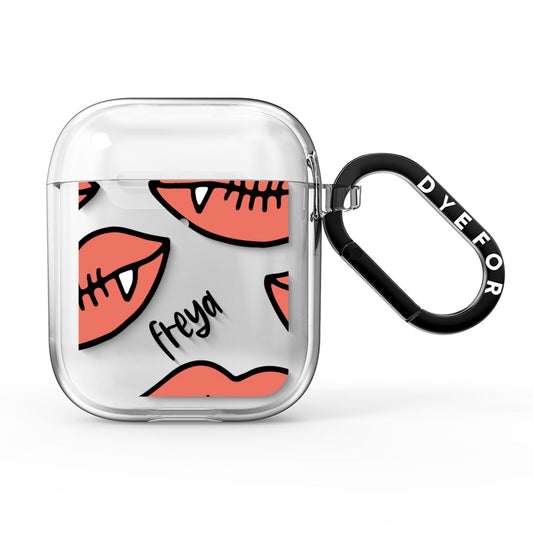 Pink Lips with Fangs Personalised AirPods Clear Case