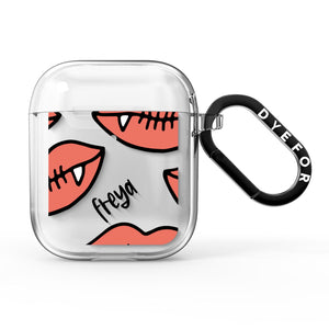 Pink Lips with Fangs Personalised AirPods Case