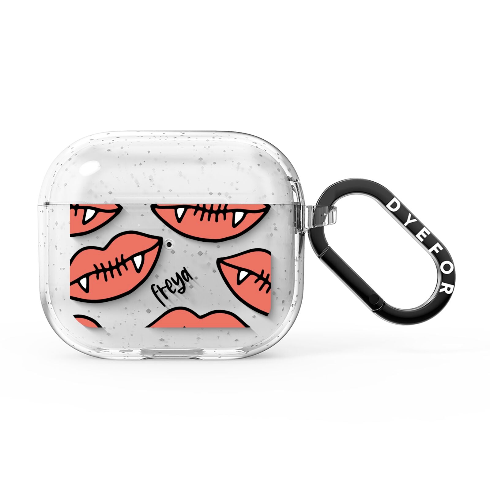 Pink Lips with Fangs Personalised AirPods Glitter Case 3rd Gen