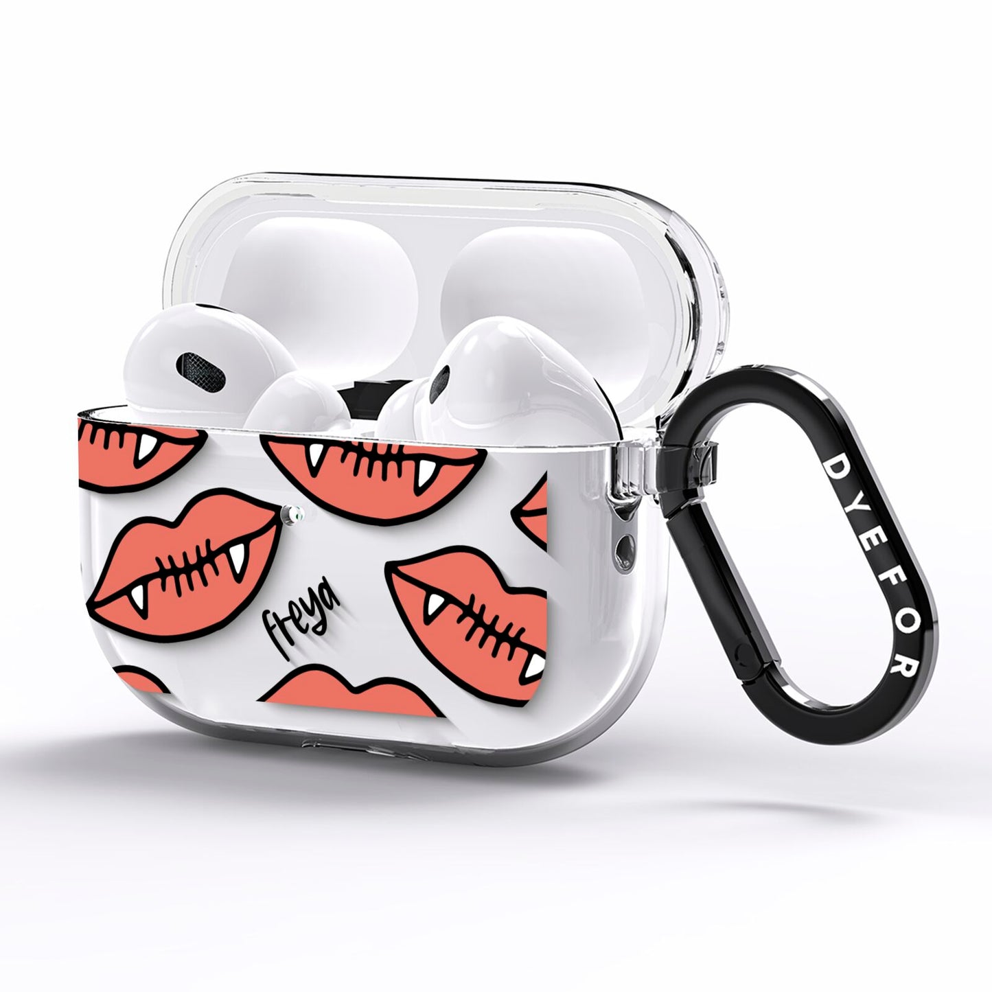 Pink Lips with Fangs Personalised AirPods Pro Clear Case Side Image