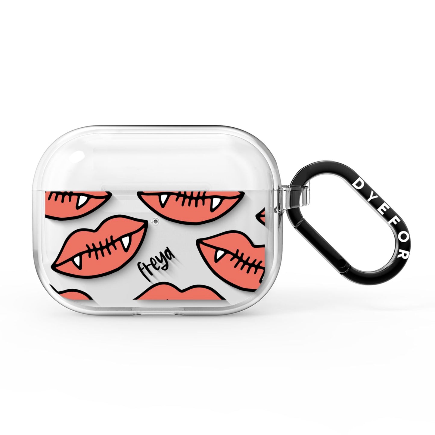 Pink Lips with Fangs Personalised AirPods Pro Clear Case