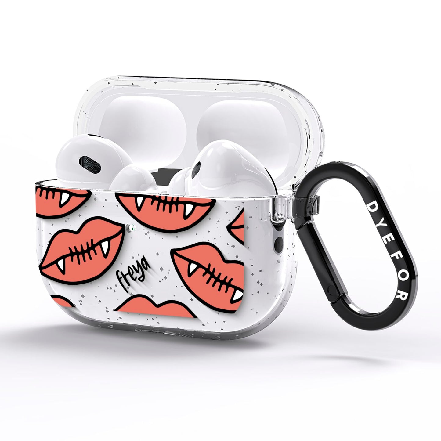 Pink Lips with Fangs Personalised AirPods Pro Glitter Case Side Image