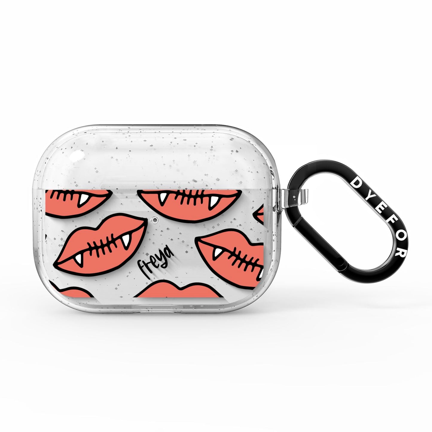 Pink Lips with Fangs Personalised AirPods Pro Glitter Case