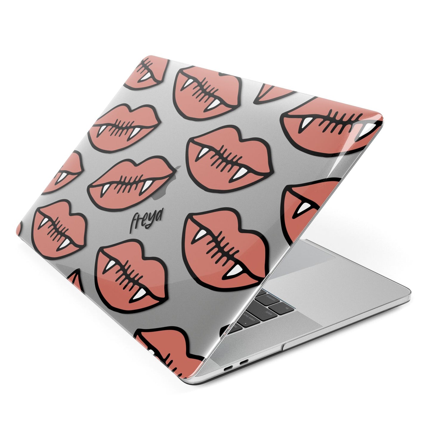 Pink Lips with Fangs Personalised Apple MacBook Case Side View