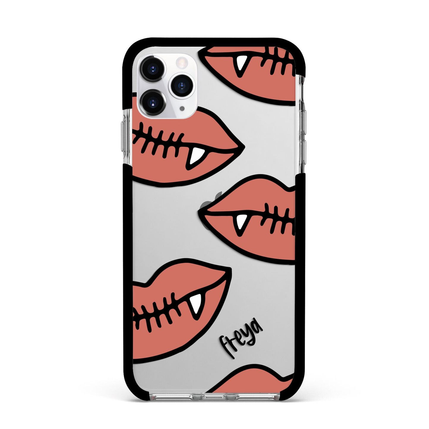 Pink Lips with Fangs Personalised Apple iPhone 11 Pro Max in Silver with Black Impact Case