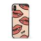 Pink Lips with Fangs Personalised Apple iPhone Xs Impact Case Black Edge on Gold Phone