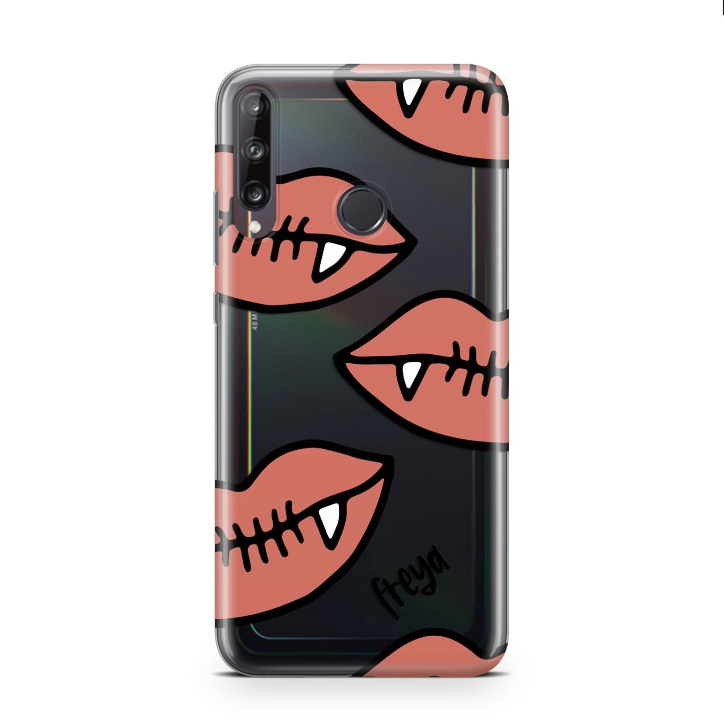 Pink Lips with Fangs Personalised Huawei P40 Lite E Phone Case