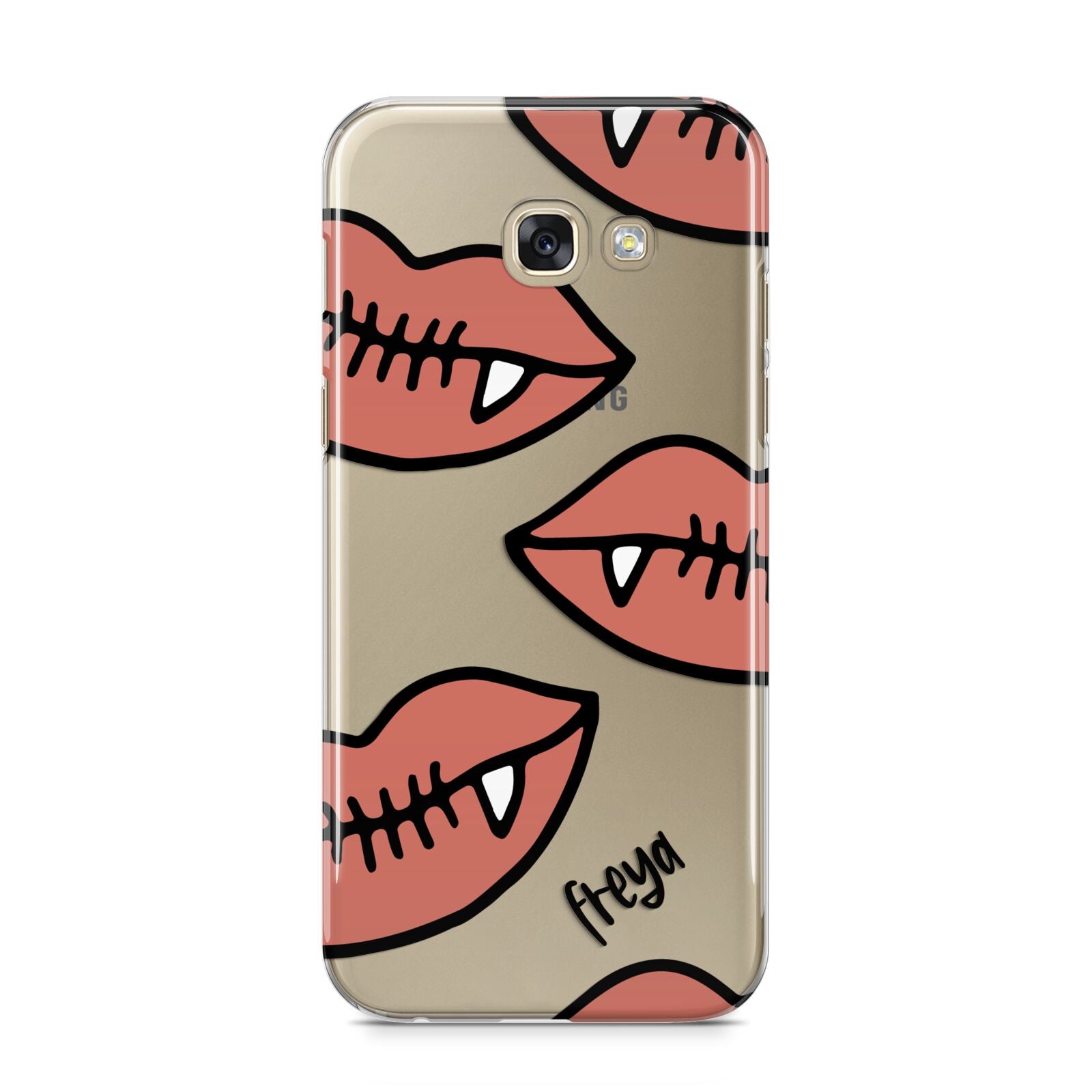 Pink Lips with Fangs Personalised Samsung Galaxy A5 2017 Case on gold phone