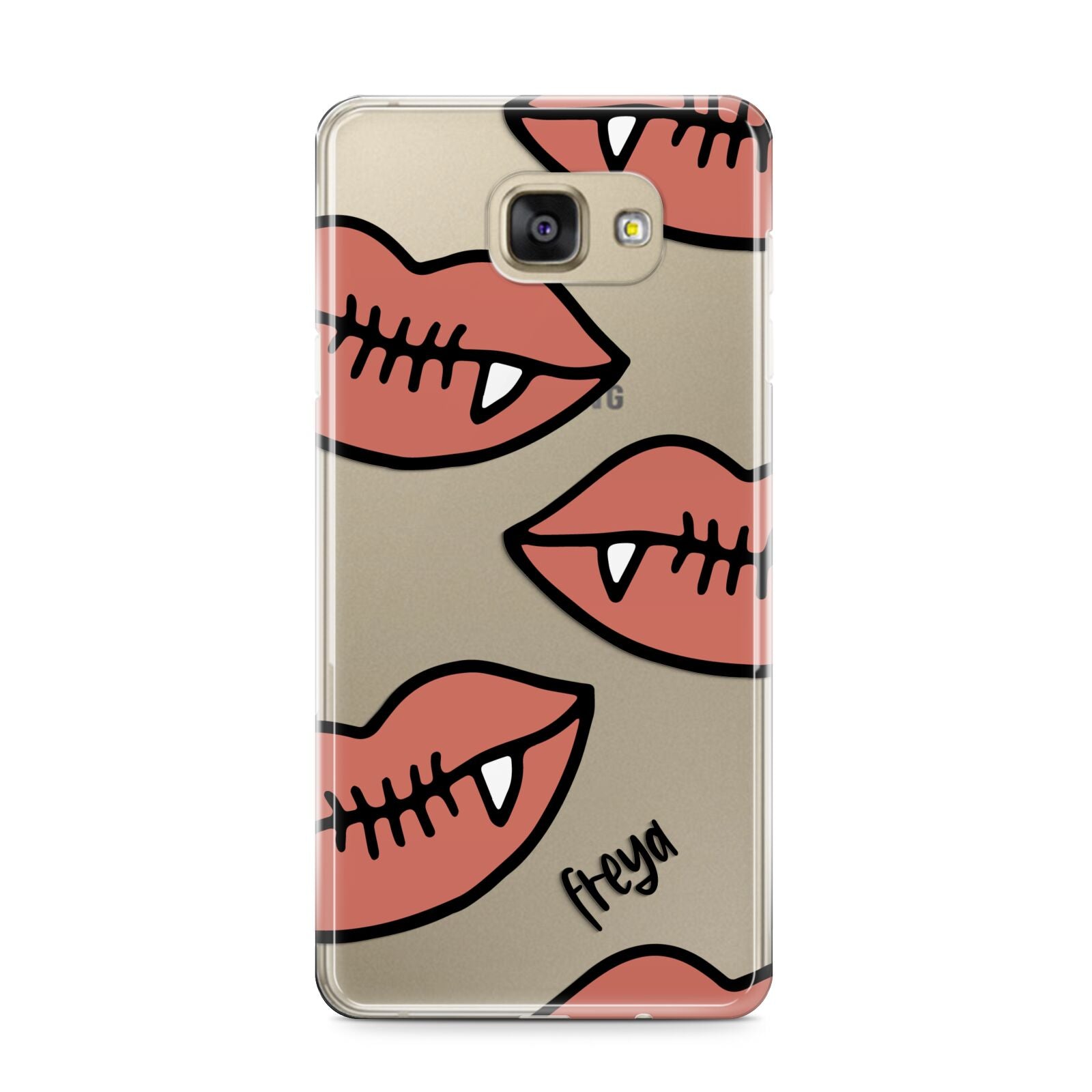 Pink Lips with Fangs Personalised Samsung Galaxy A9 2016 Case on gold phone