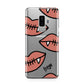 Pink Lips with Fangs Personalised Samsung Galaxy S9 Plus Case on Silver phone