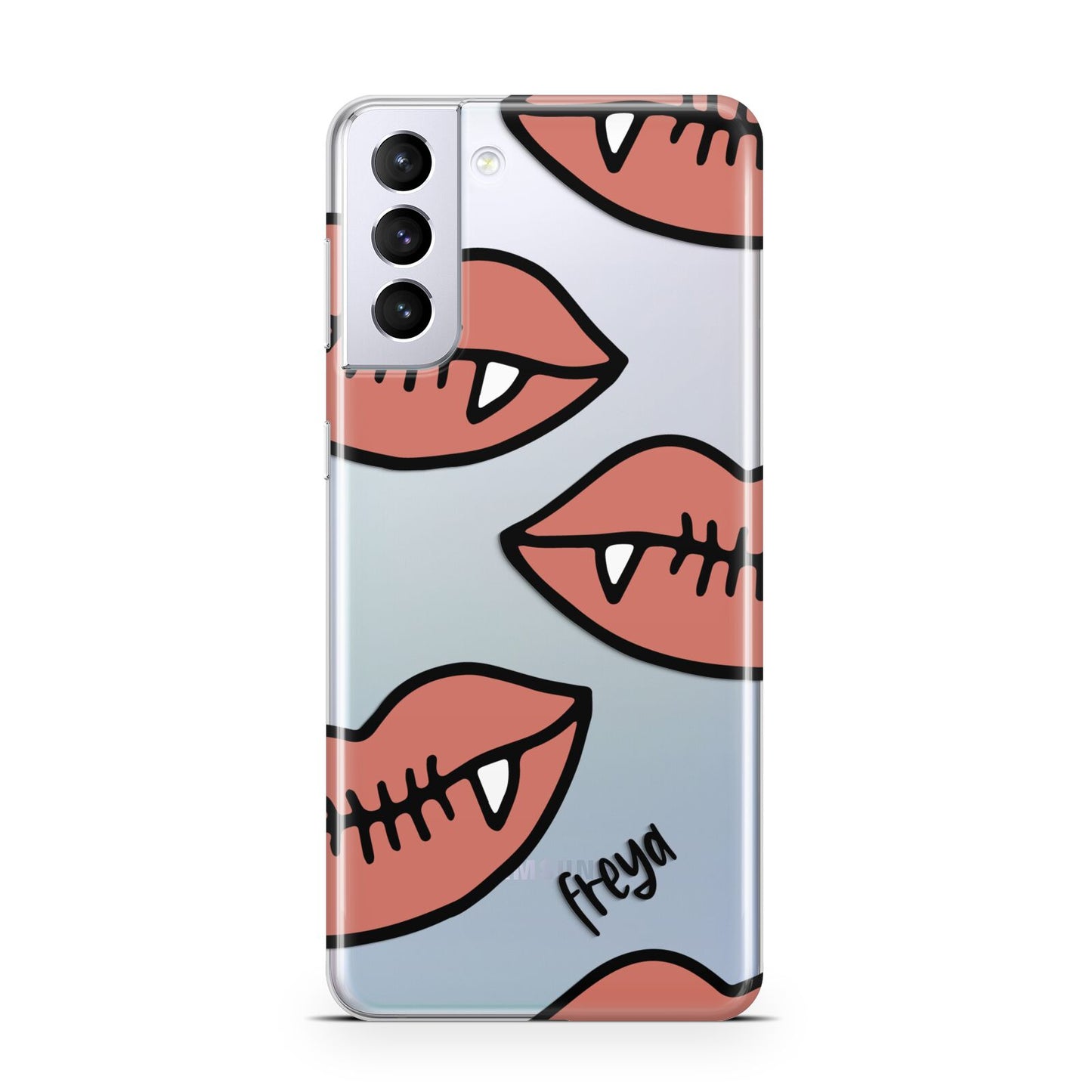 Pink Lips with Fangs Personalised Samsung S21 Plus Phone Case