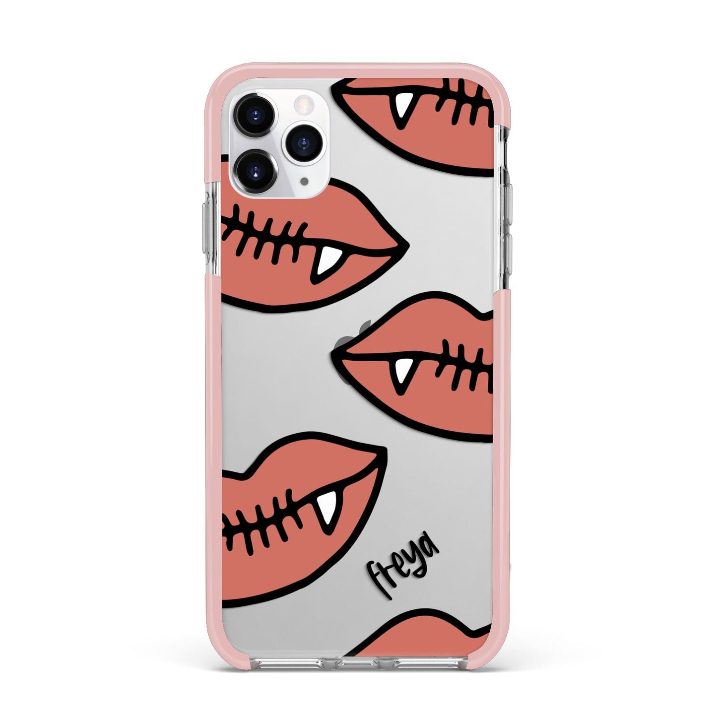 Pink Lips with Fangs Personalised iPhone 11 Pro Max Impact Pink Edge Case