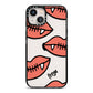 Pink Lips with Fangs Personalised iPhone 13 Black Impact Case on Silver phone