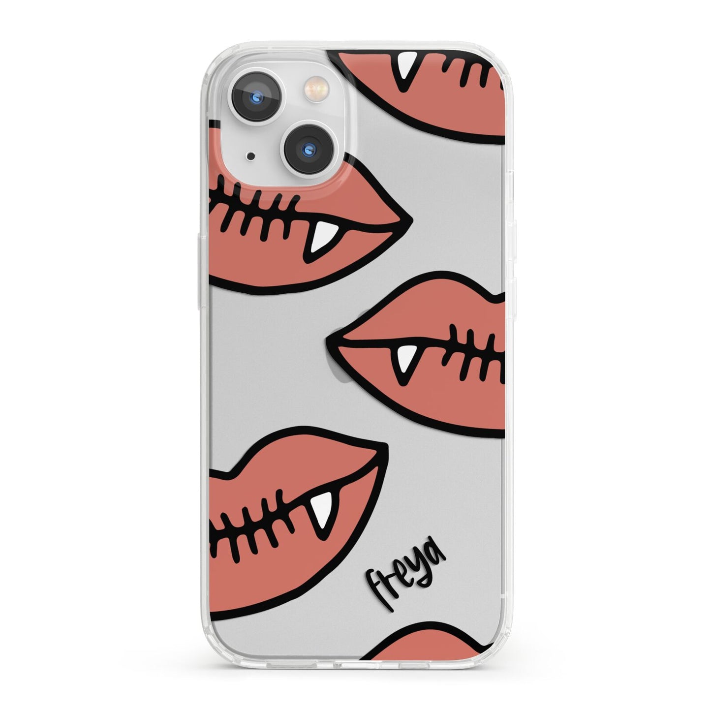 Pink Lips with Fangs Personalised iPhone 13 Clear Bumper Case