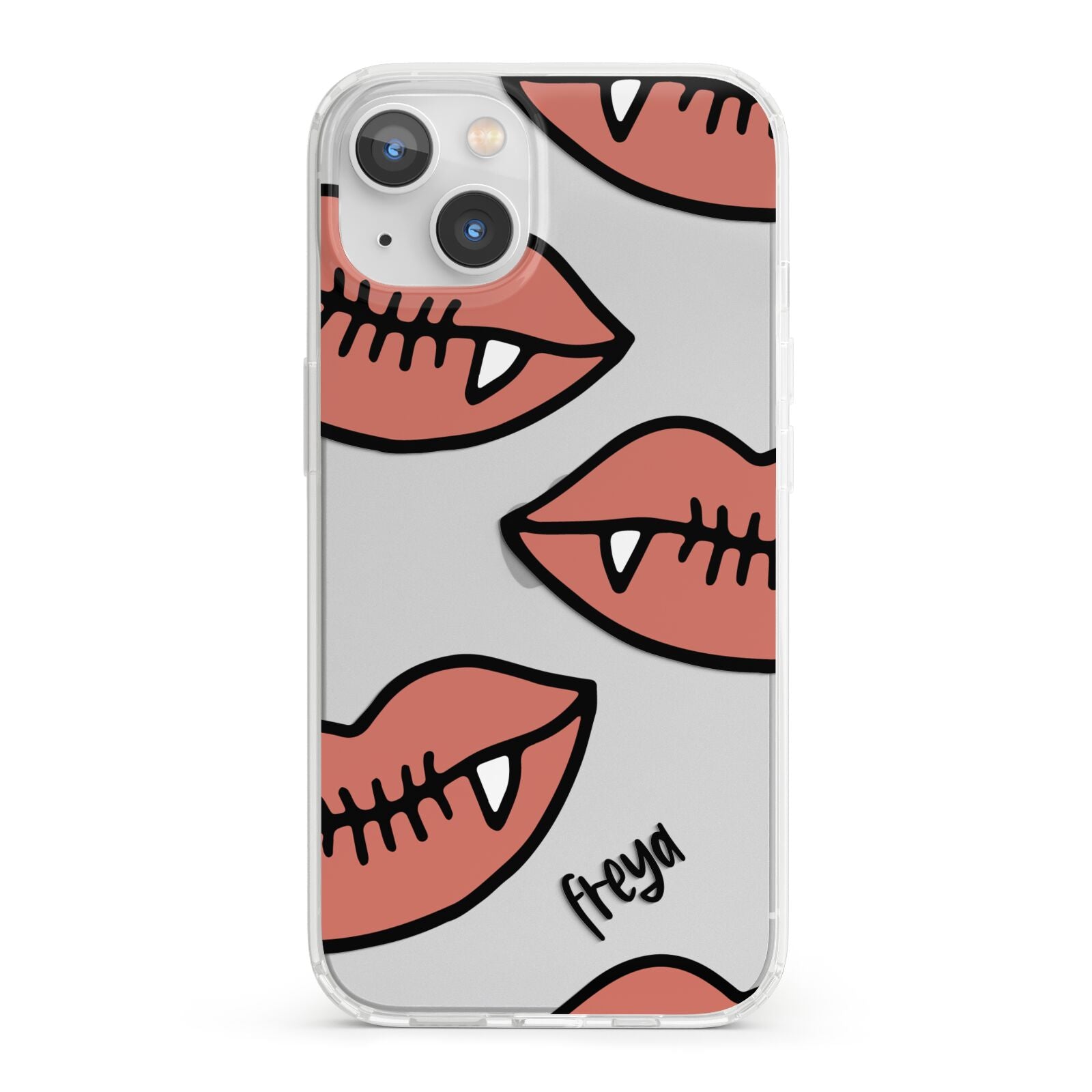 Pink Lips with Fangs Personalised iPhone 13 Clear Bumper Case