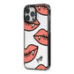 Pink Lips with Fangs Personalised iPhone 13 Pro Max Black Impact Case Side Angle on Silver phone