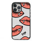 Pink Lips with Fangs Personalised iPhone 13 Pro Max Black Impact Case on Silver phone