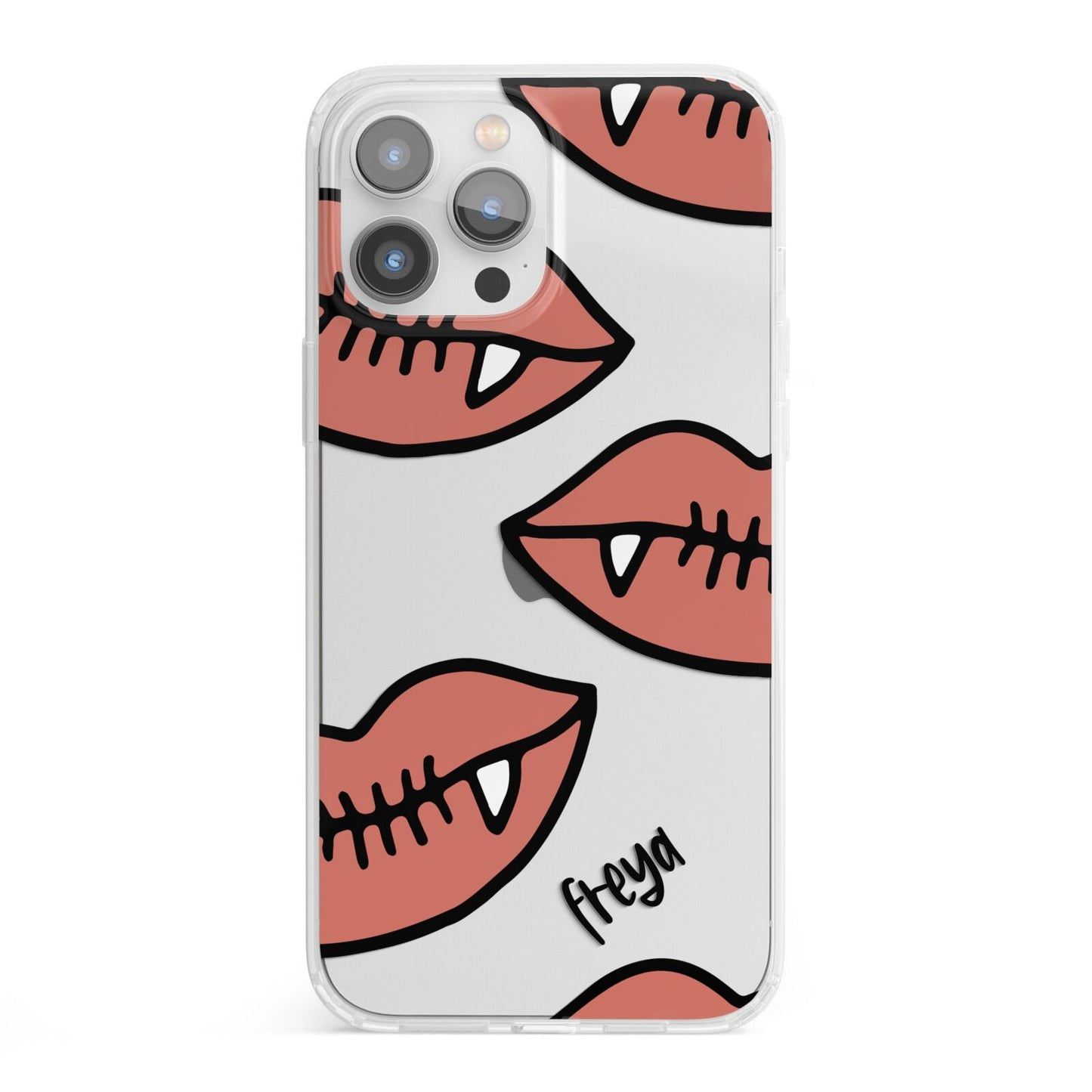 Pink Lips with Fangs Personalised iPhone 13 Pro Max Clear Bumper Case