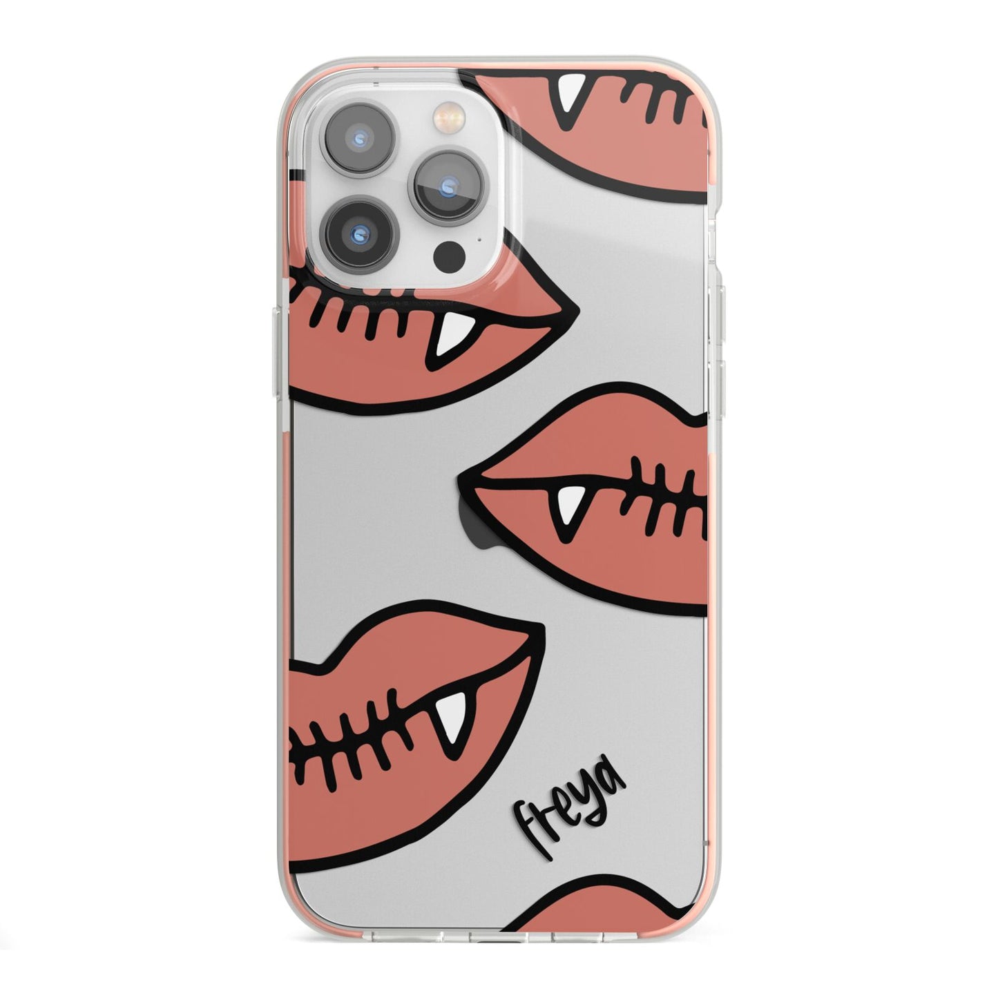 Pink Lips with Fangs Personalised iPhone 13 Pro Max TPU Impact Case with Pink Edges