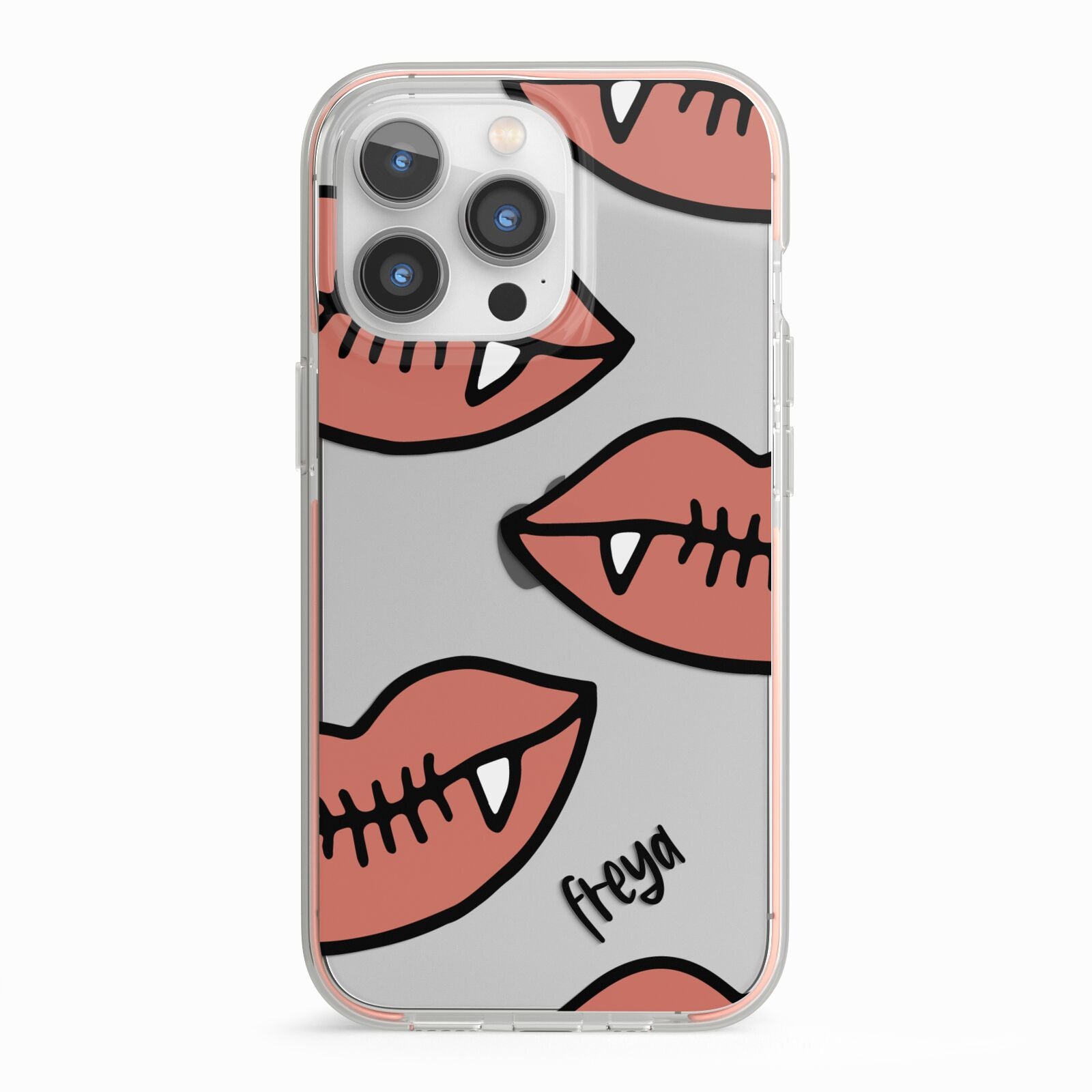 Pink Lips with Fangs Personalised iPhone 13 Pro TPU Impact Case with Pink Edges