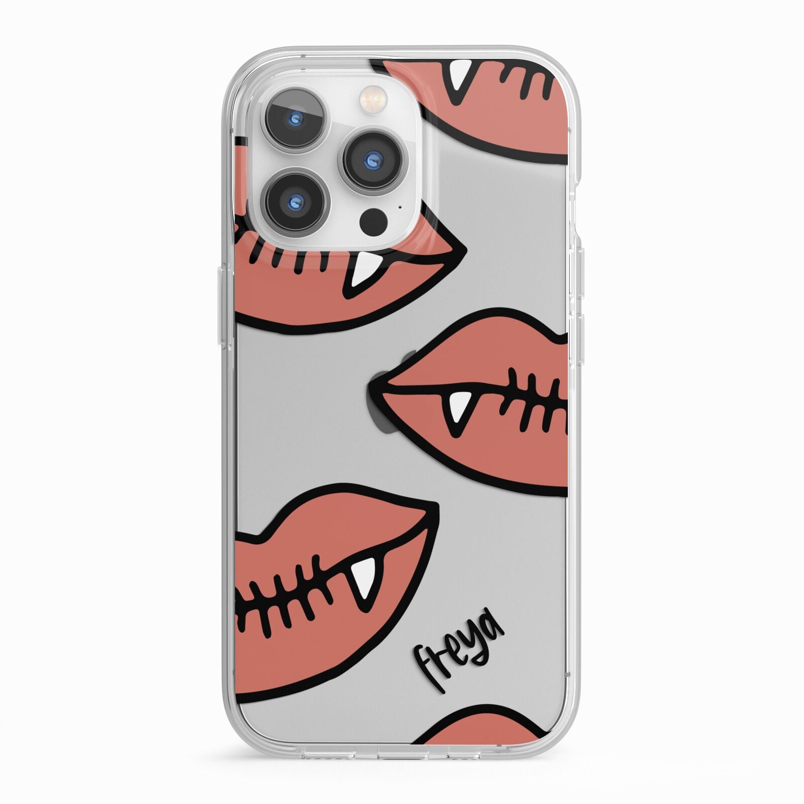 Pink Lips with Fangs Personalised iPhone 13 Pro TPU Impact Case with White Edges