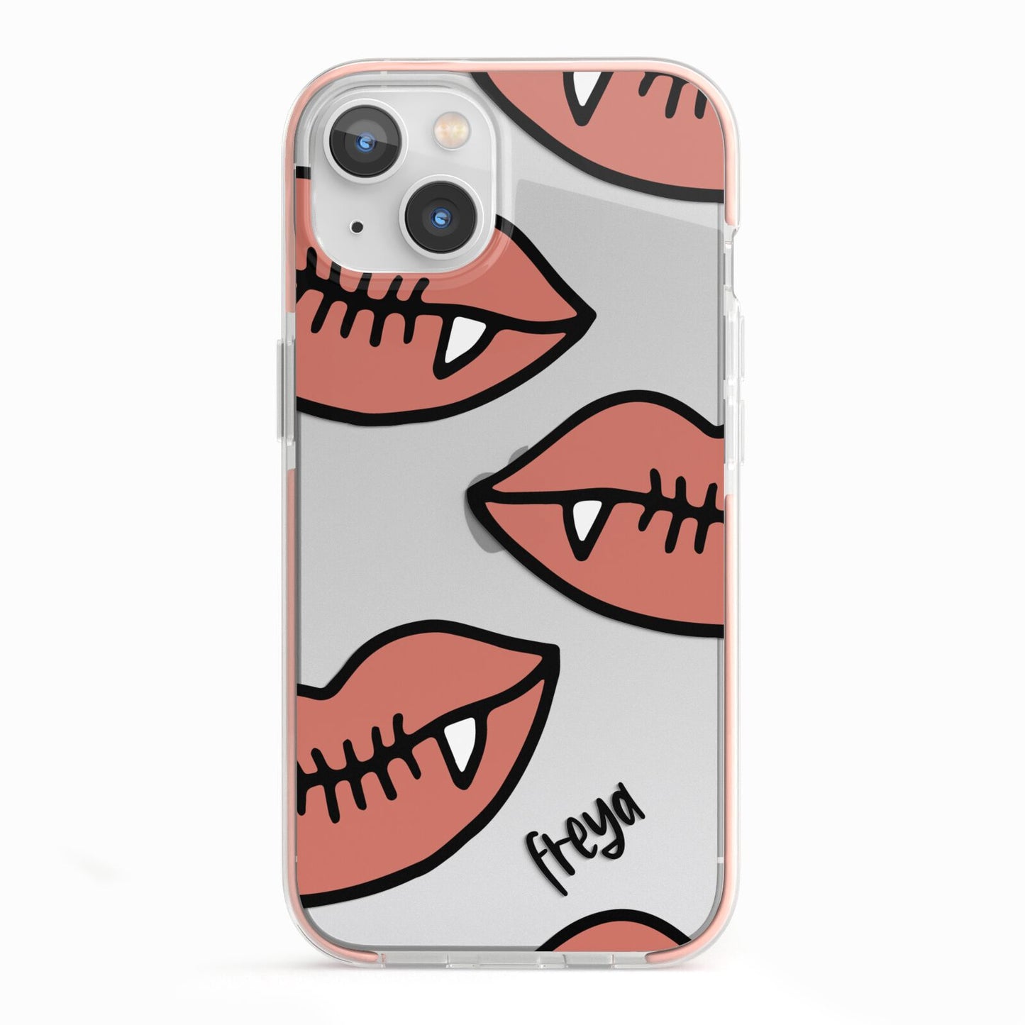 Pink Lips with Fangs Personalised iPhone 13 TPU Impact Case with Pink Edges