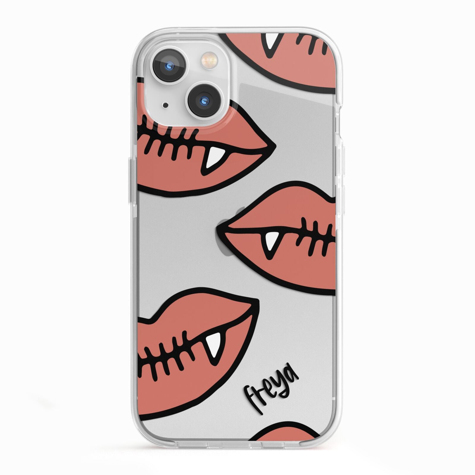 Pink Lips with Fangs Personalised iPhone 13 TPU Impact Case with White Edges