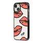Pink Lips with Fangs Personalised iPhone 14 Black Impact Case Side Angle on Silver phone