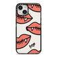 Pink Lips with Fangs Personalised iPhone 14 Black Impact Case on Silver phone