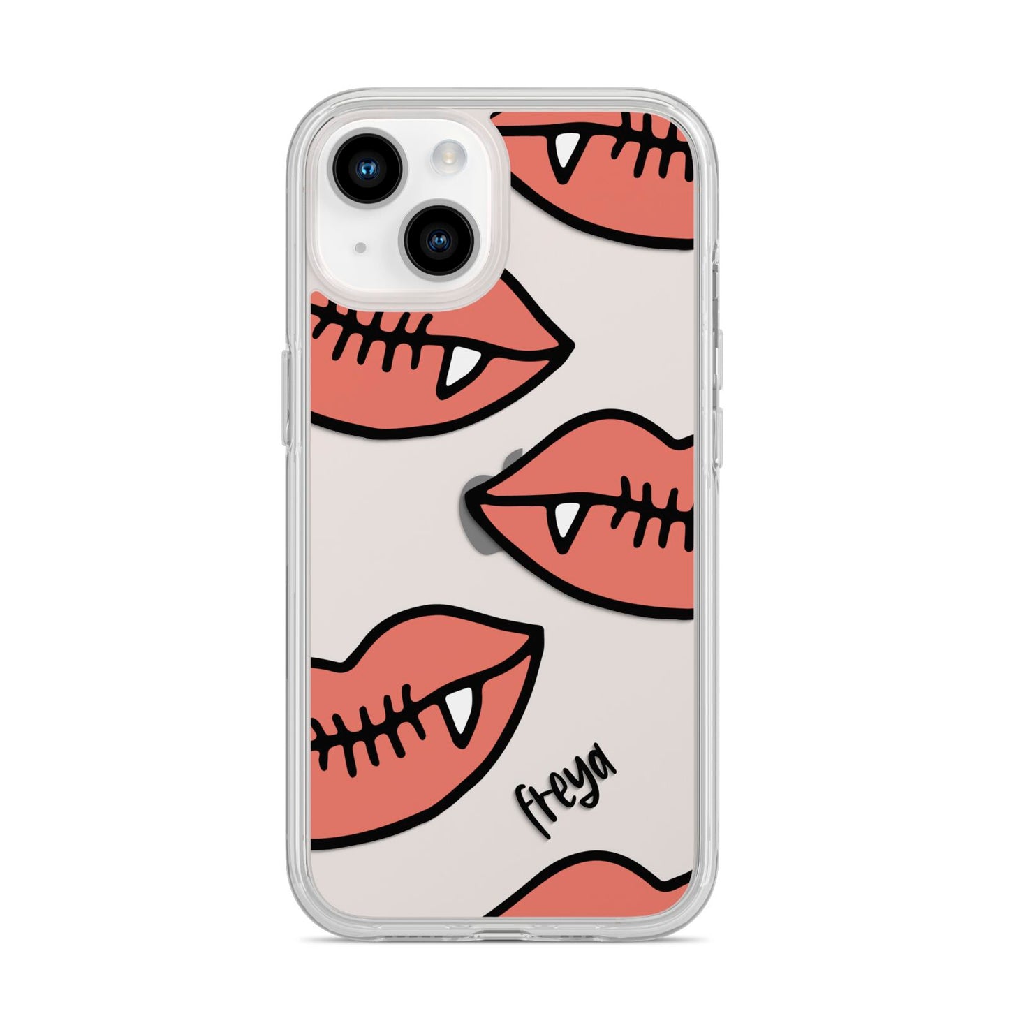 Pink Lips with Fangs Personalised iPhone 14 Clear Tough Case Starlight