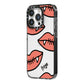 Pink Lips with Fangs Personalised iPhone 14 Pro Black Impact Case Side Angle on Silver phone