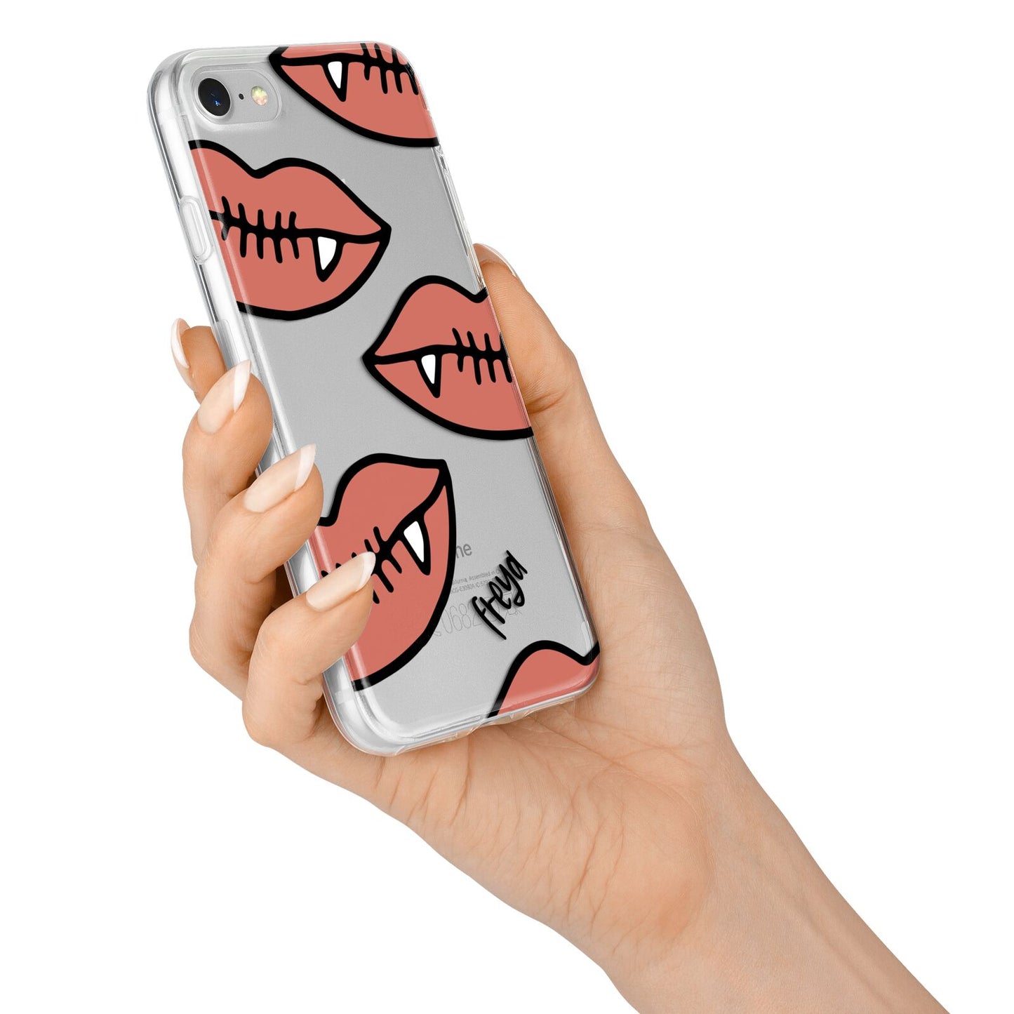 Pink Lips with Fangs Personalised iPhone 7 Bumper Case on Silver iPhone Alternative Image