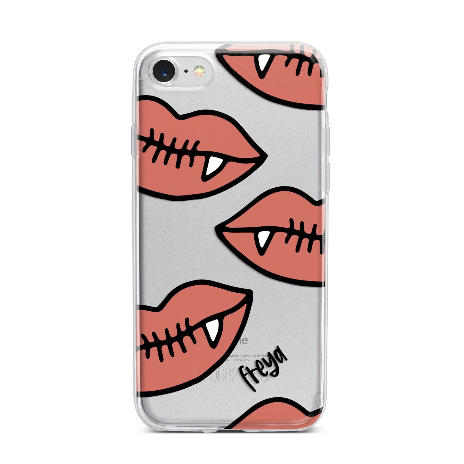 Pink Lips with Fangs Personalised iPhone 7 Bumper Case on Silver iPhone