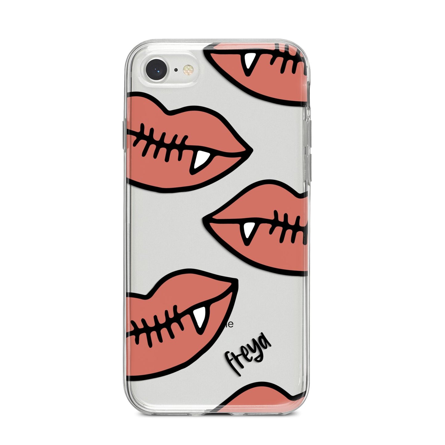 Pink Lips with Fangs Personalised iPhone 8 Bumper Case on Silver iPhone