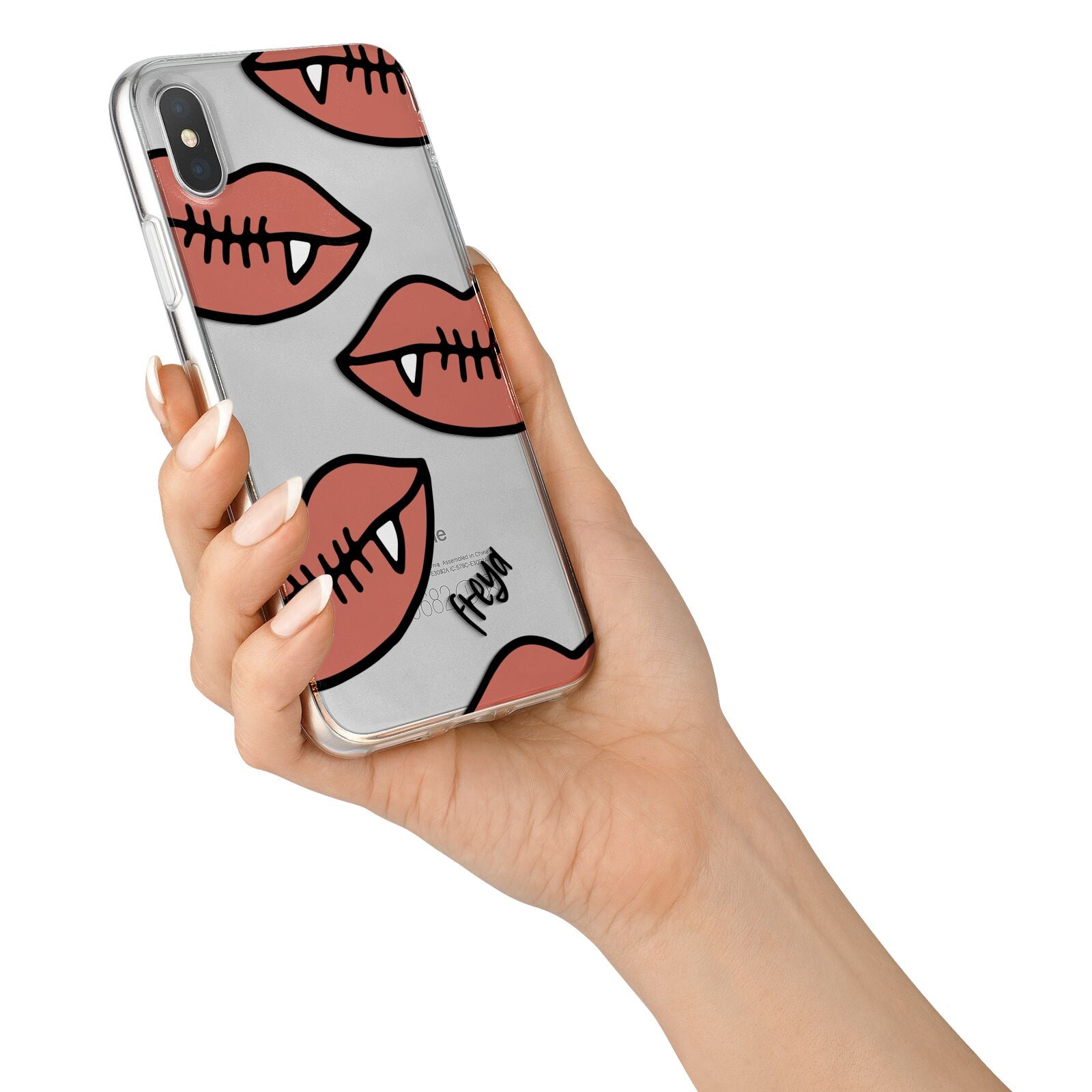 Pink Lips with Fangs Personalised iPhone X Bumper Case on Silver iPhone Alternative Image 2