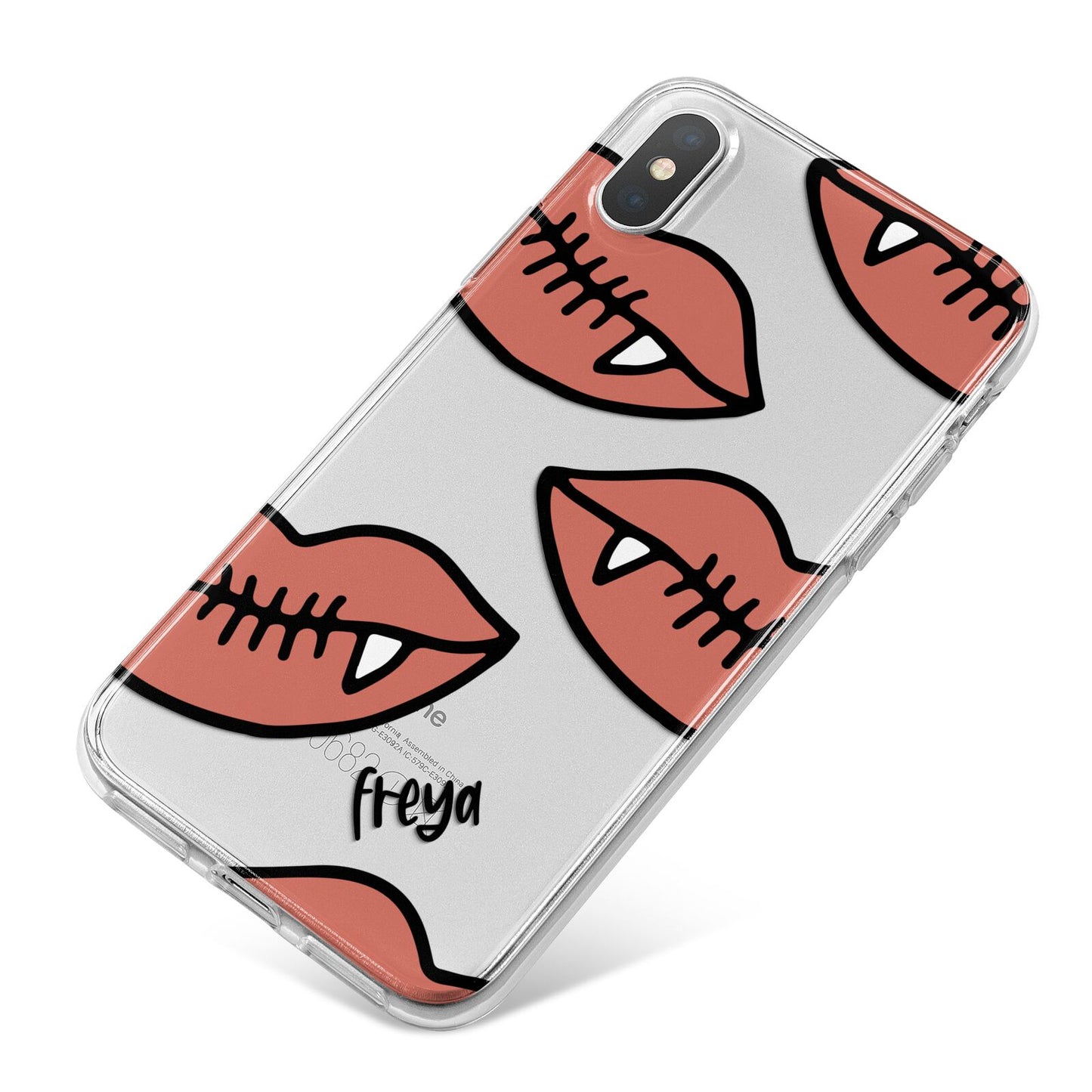 Pink Lips with Fangs Personalised iPhone X Bumper Case on Silver iPhone