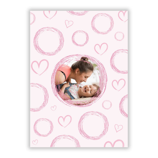 Pink Love Hearts Photo Personalised A5 Flat Greetings Card
