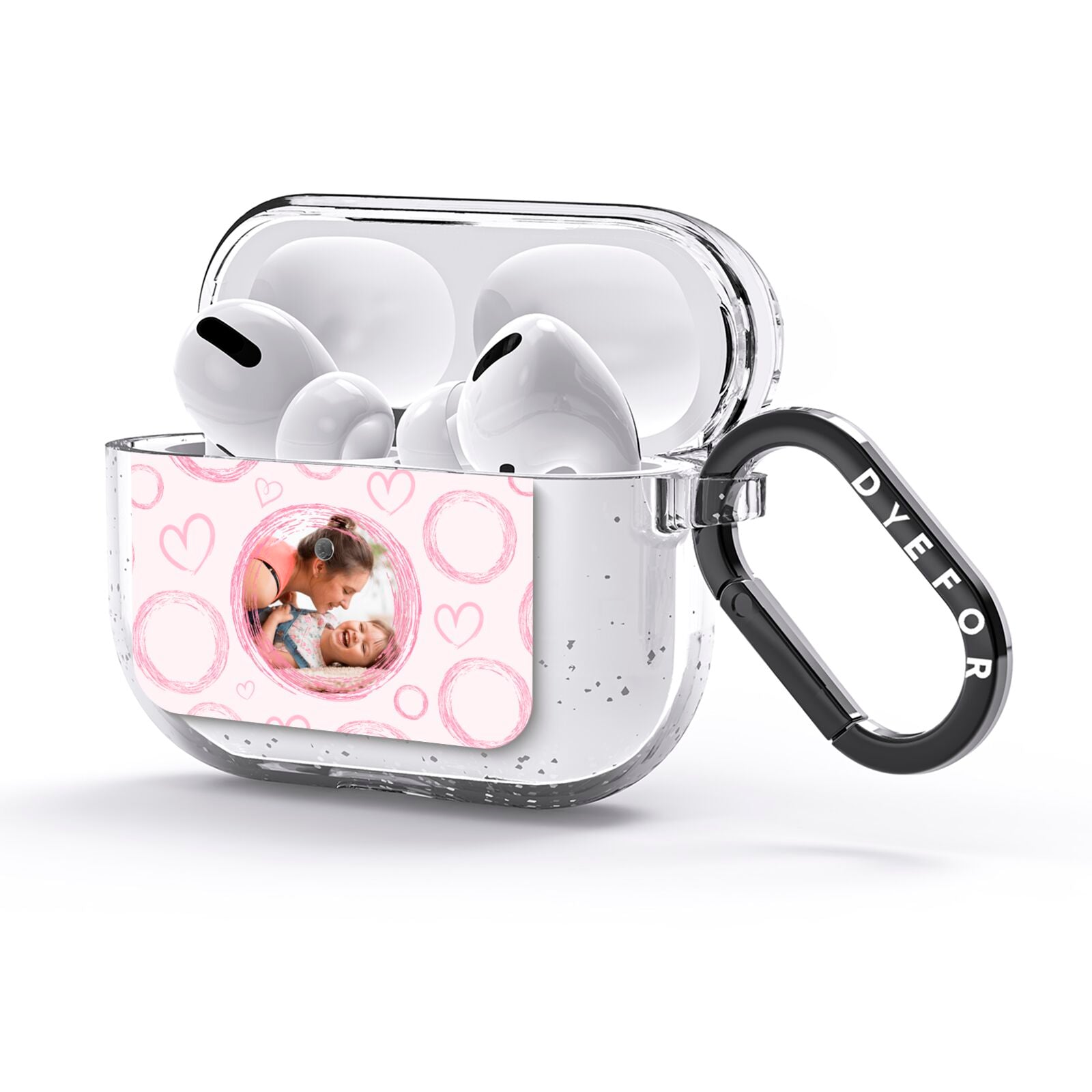 Pink Love Hearts Photo Personalised AirPods Glitter Case 3rd Gen Side Image