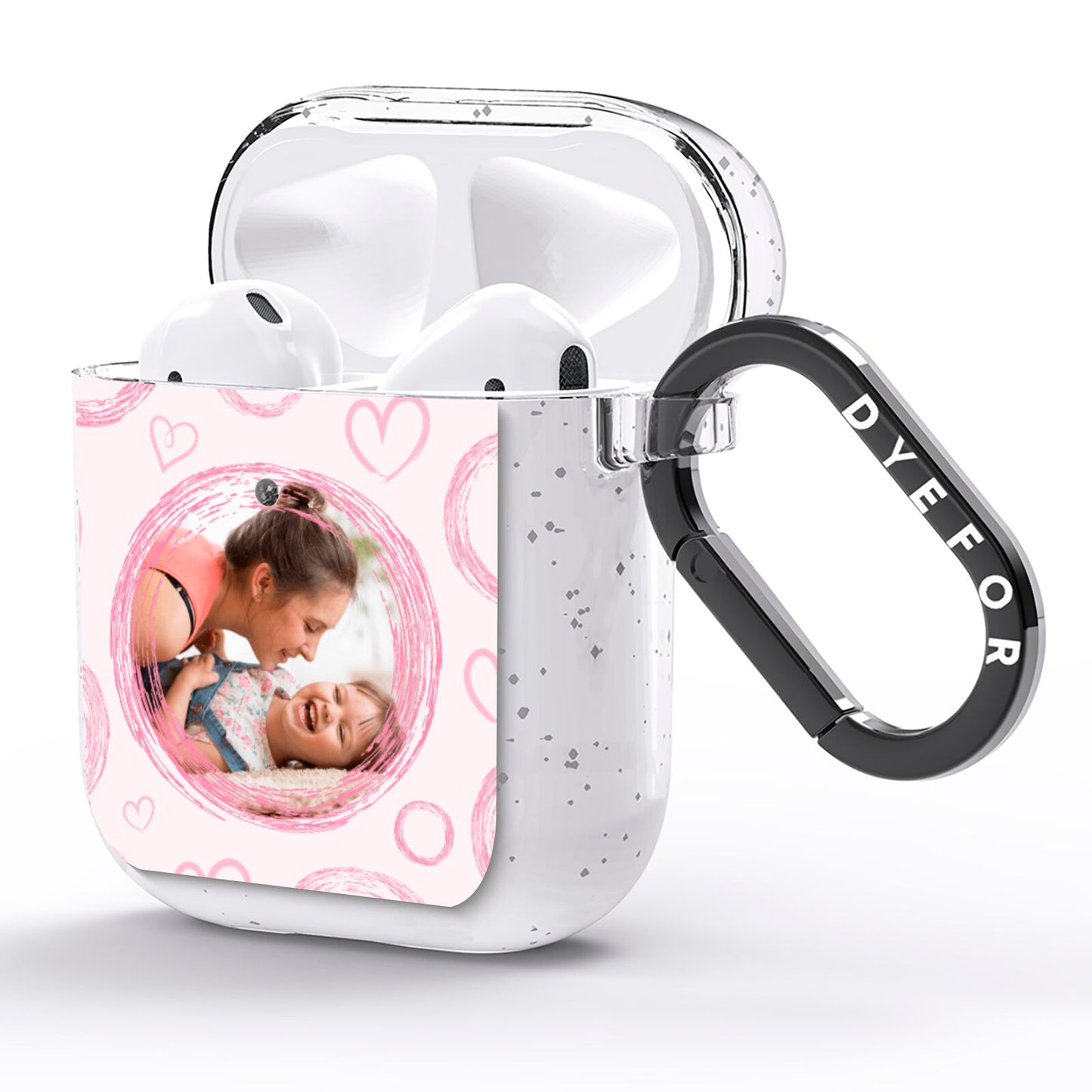 Pink Love Hearts Photo Personalised AirPods Glitter Case Side Image