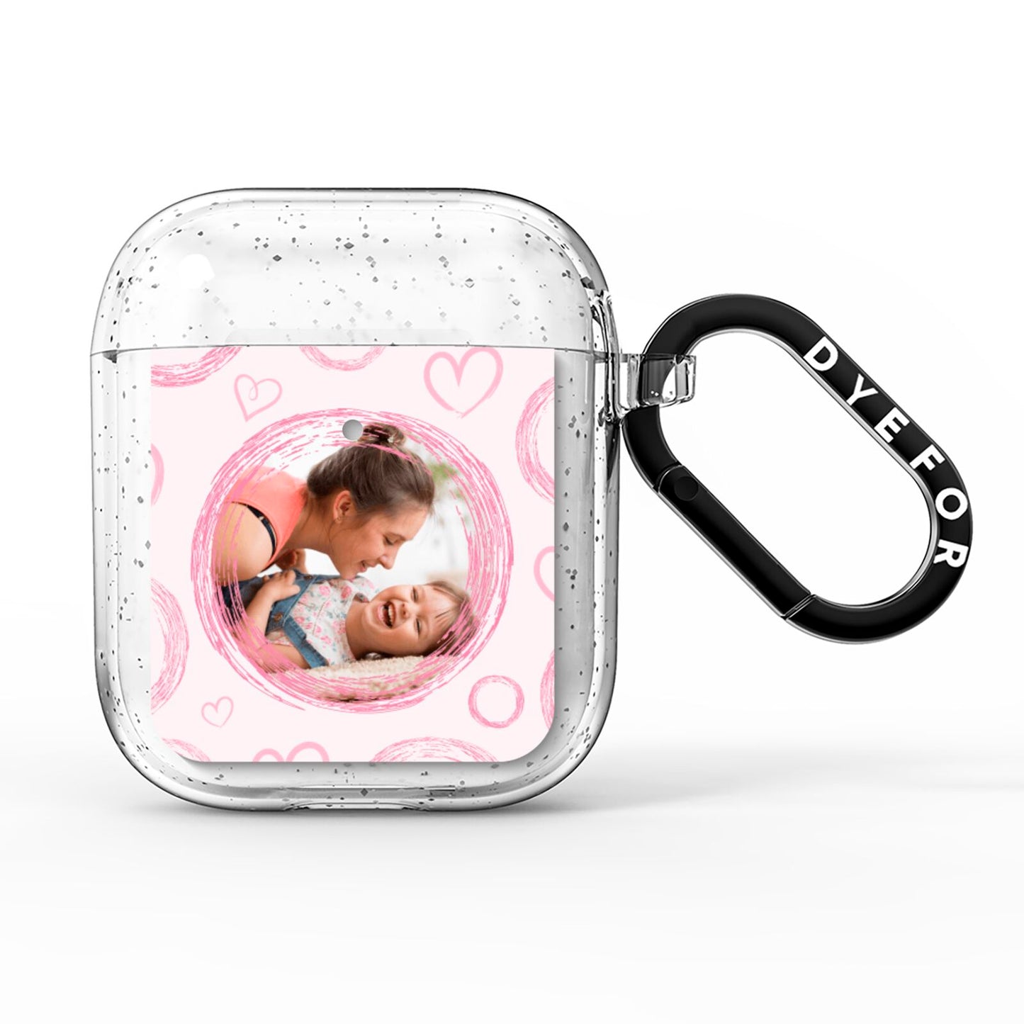 Pink Love Hearts Photo Personalised AirPods Glitter Case