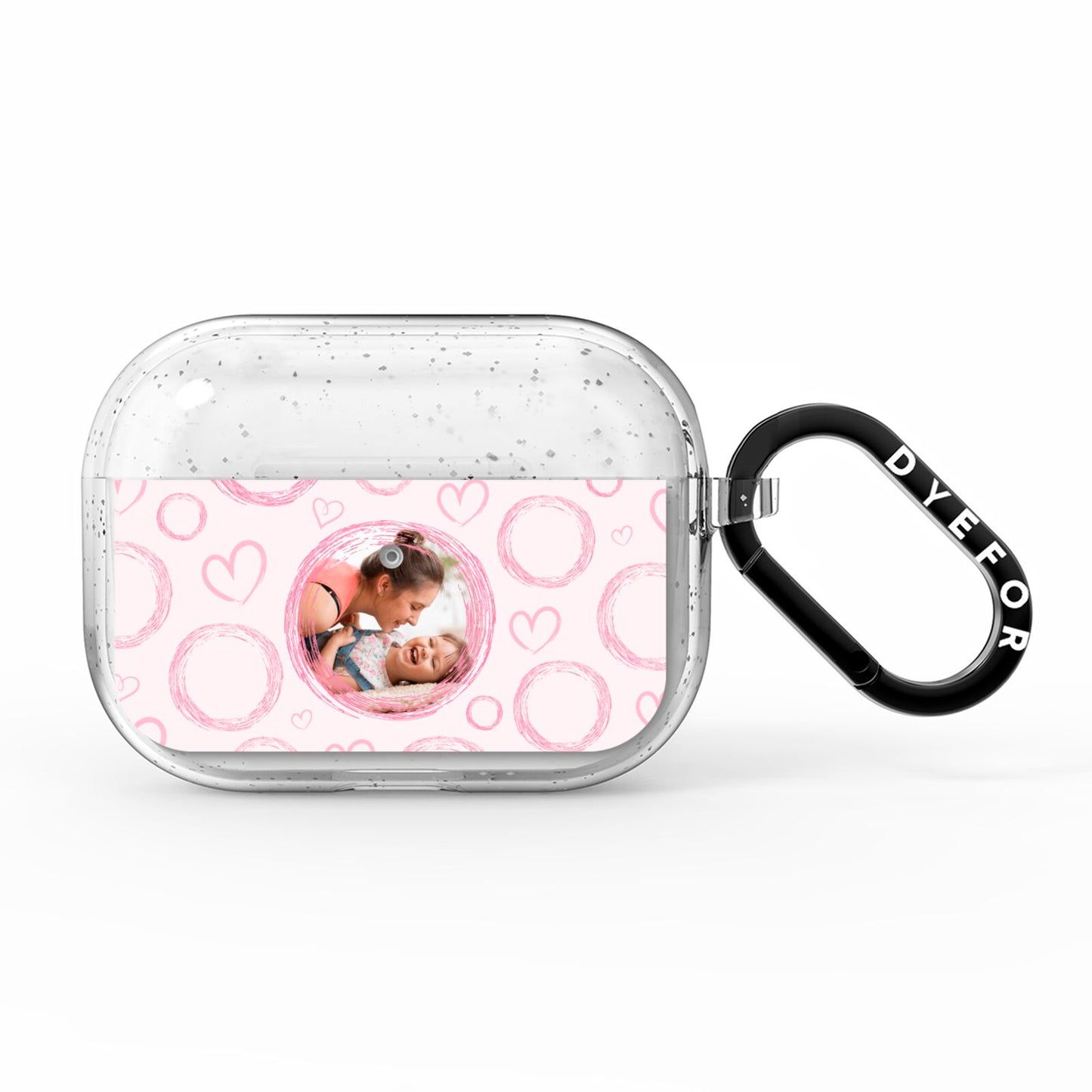 Pink Love Hearts Photo Personalised AirPods Pro Glitter Case