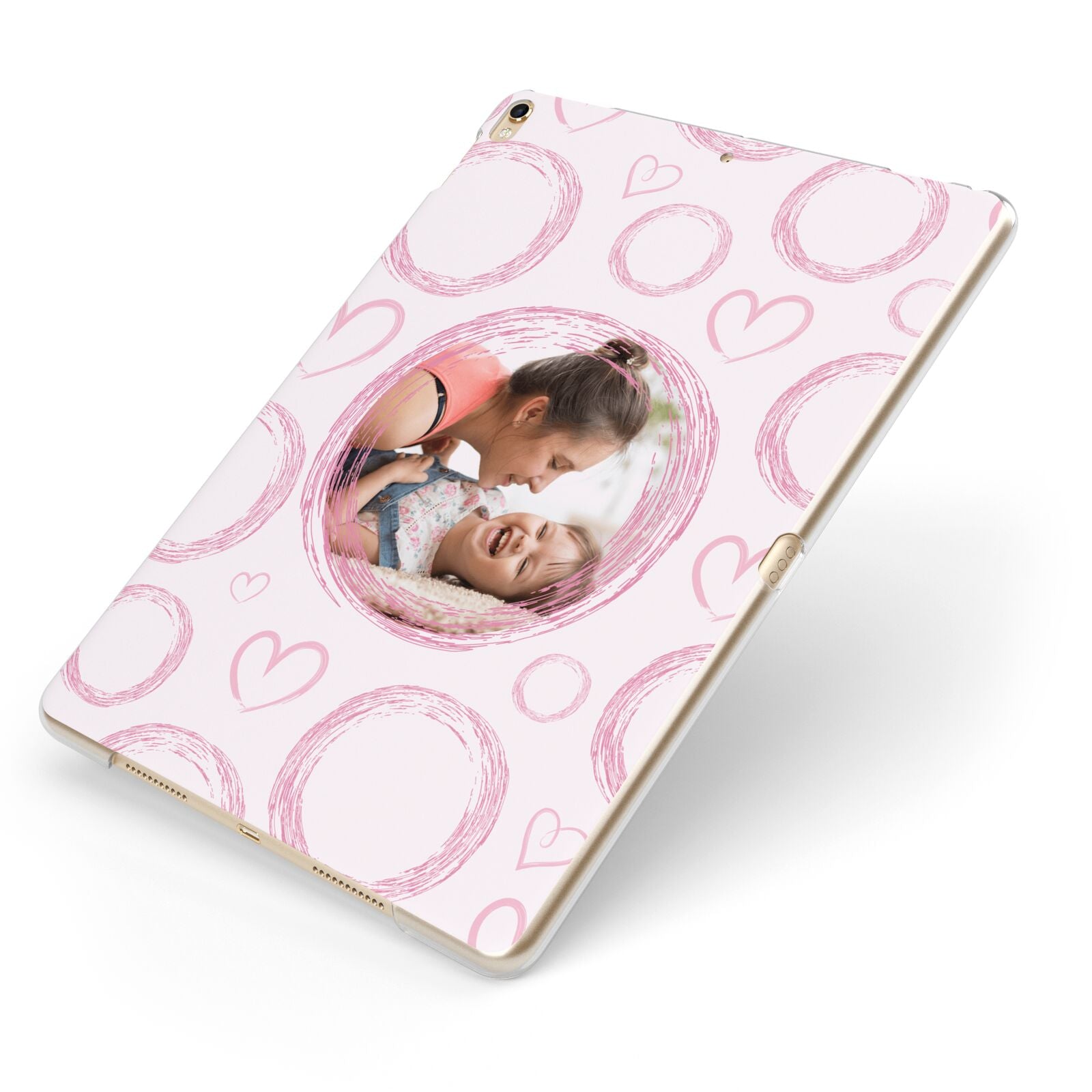 Pink Love Hearts Photo Personalised Apple iPad Case on Gold iPad Side View