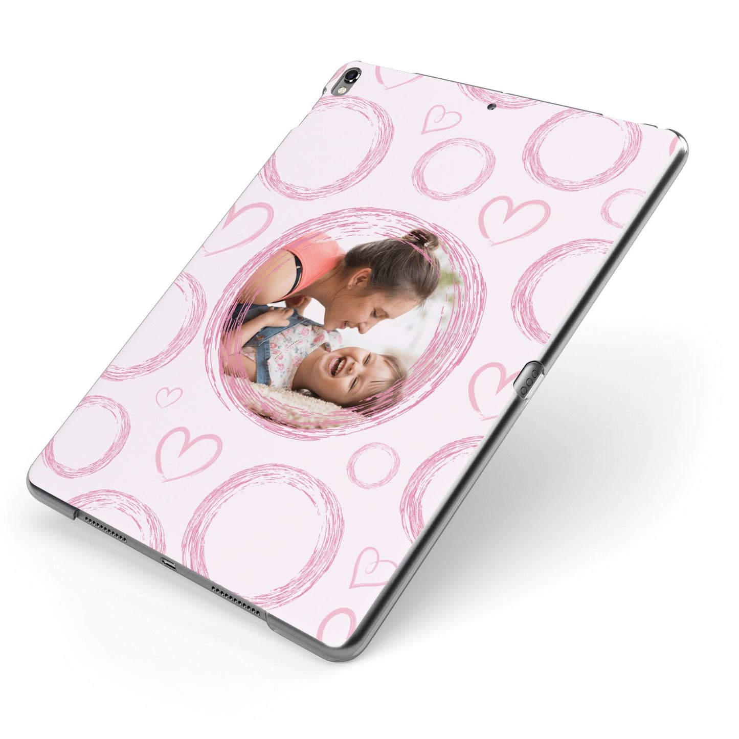 Pink Love Hearts Photo Personalised Apple iPad Case on Grey iPad Side View