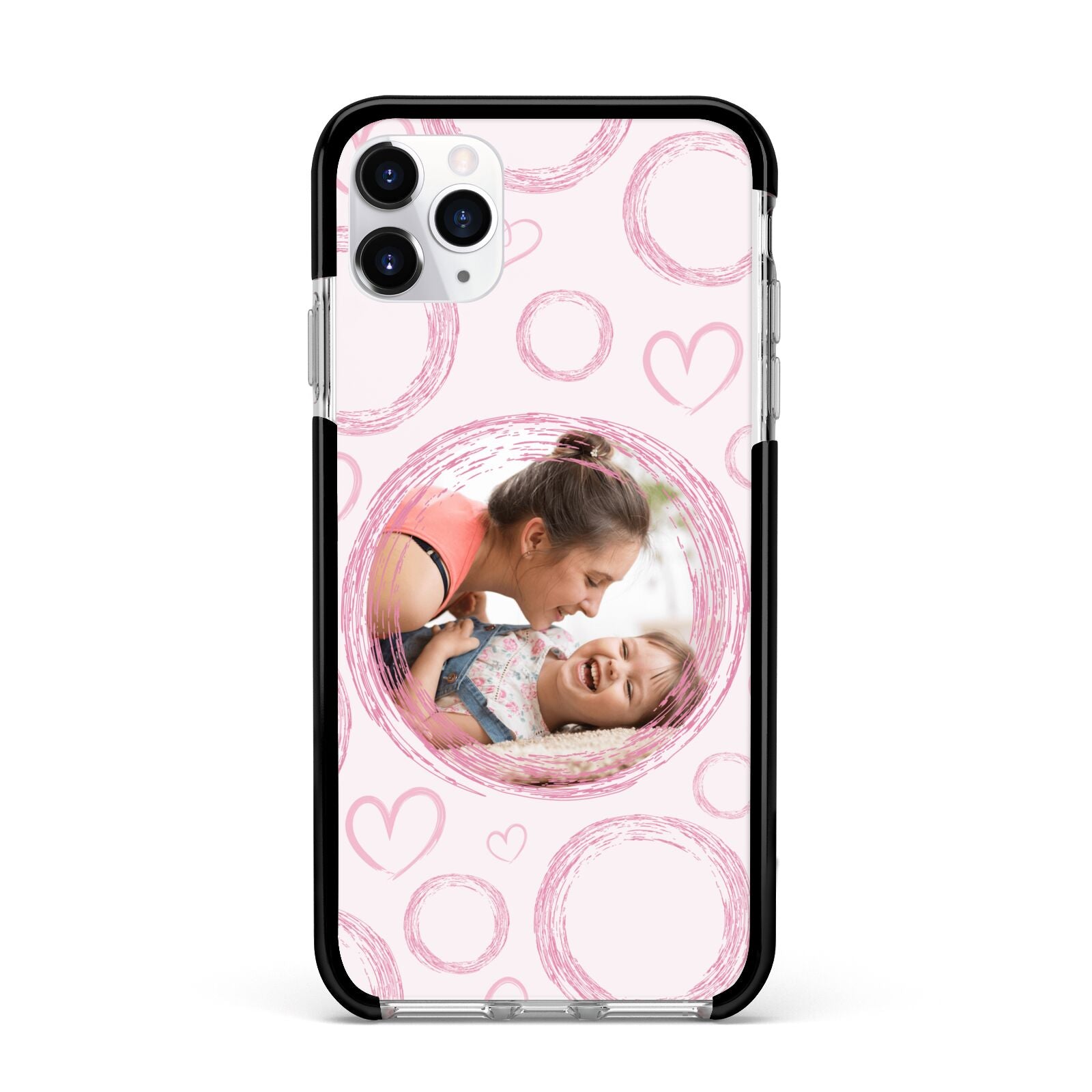 Pink Love Hearts Photo Personalised Apple iPhone 11 Pro Max in Silver with Black Impact Case